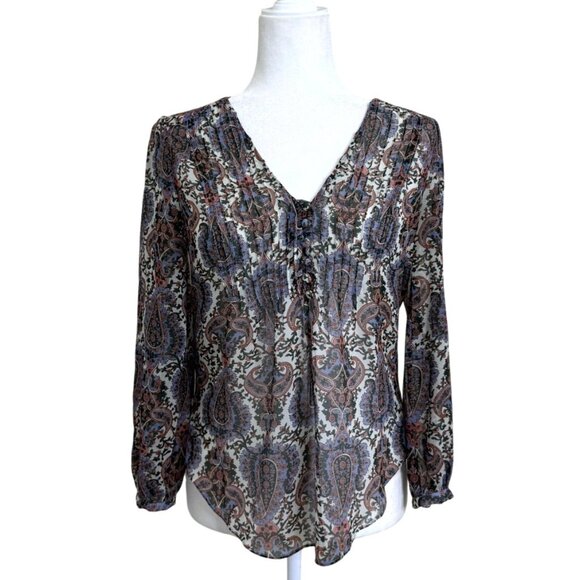Veronica Beard Lowell Blouse Paisley Top V-Neck 3/4 Sleeves Womens Size 00 - Picture 2 of 9